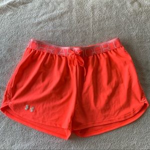 Under Armour Neon Orange and White Running Shorts